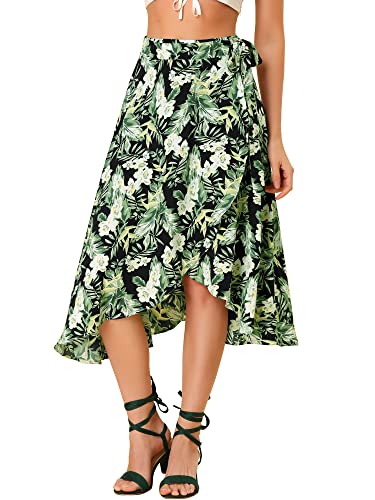 Allegra K Damen Floral Blumenmuster Elegant Midi Wickelrock Schwarz L von Allegra K