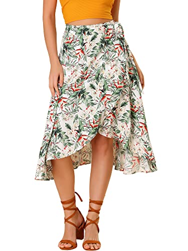 Allegra K Damen Floral Blumenmuster Elegant Midi Wickelrock Weiß XL von Allegra K