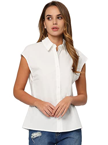 Allegra K Damen Flügelärmeln Knopfleiste Shirts Arbeit Business Freizeit Top Bluse Weiß S von Allegra K