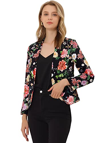 Allegra K Damen Gekerbter Kragen Offen Blazer Freizeit Jacke Büro Sakko Schwarz Rot Blumen S von Allegra K