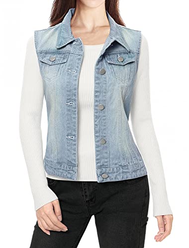 Allegra K Damen Jeansweste Ärmellos Knopfleiste Denim Revere Westen mit Taschen Himmelblau M von Allegra K