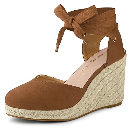 Allegra K Damen Geschlossene Zehe Espadrilles Wedges Tie Up Wedge Sandalen, Braun, 38.5 EU von Allegra K