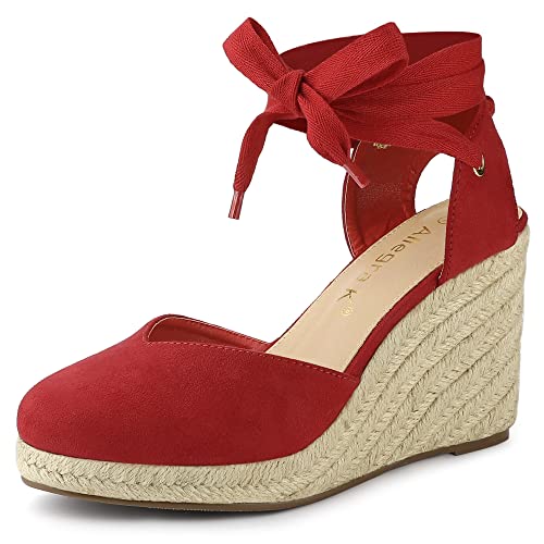 Allegra K Damen Geschlossene Zehe Espadrilles Wedges Tie Up Wedge Sandalen, Rot/Ausflug, einfarbig (Getaway Solids), 38 EU von Allegra K
