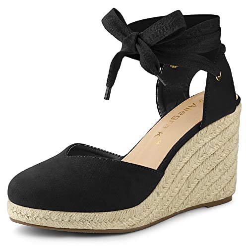 Allegra K Damen Geschlossene Zehe Espadrilles Wedges Tie Up Wedge Sandalen, Schwarz, 36 EU von Allegra K