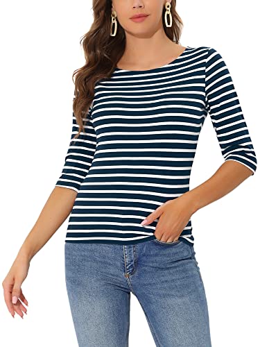 Allegra K Damen Gestreiftes Shirt U Boot Ausschnitt Halbarm Party Ferien Streifen Top Bluse Dunkelblau XS Allegra K Damen Gestreiftes Shirt U Boot Ausschnitt Halbarm Party Ferien Streifen Top Bluse Dunkelblau XS von Allegra K
