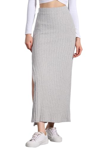 Allegra K Damen Strickrock Gestrickter Midirock, Figurbetonter Schlitz, Hohe Taille Grau M Allegra K Damen Strickrock Gestrickter Midirock, Figurbetonter Schlitz, Hohe Taille Grau M von Allegra K