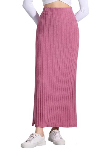 Allegra K Damen Strickrock Gestrickter Midirock, Figurbetonter Schlitz, Hohe Taille Rosa XXL Allegra K Damen Strickrock Gestrickter Midirock, Figurbetonter Schlitz, Hohe Taille Rosa XXL von Allegra K