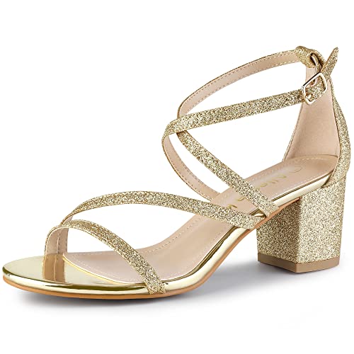 Allegra K Damen Glitter Crisscross Strap Chunky Heels Sandalen Gold 37 von Allegra K