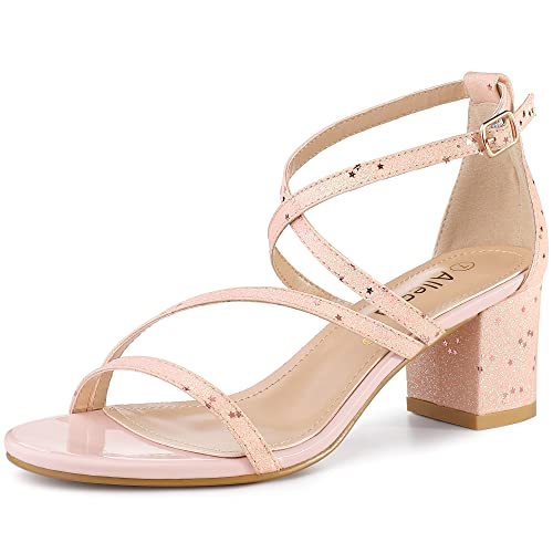 Allegra K Damen Glitter Crisscross Strap Chunky Heels Sandalen Rosa Sterne 36 von Allegra K