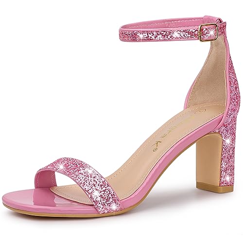 Allegra K Damen Glitter Knöchelriemen Chunky Heeled Sandalen Rosa 38 von Allegra K