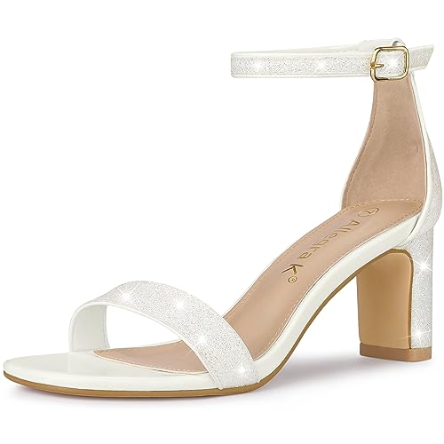 Allegra K Damen Glitter Knöchelriemen Chunky Heeled Sandalen weißes Puder 37 von Allegra K