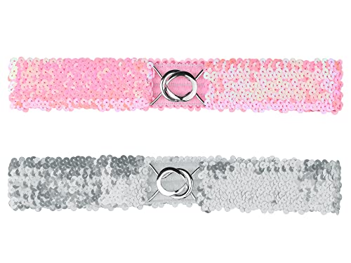Allegra K Damen Glitter Skinny Stretchy Taillengürtel Pailletten Dekor Elastische Gürtel für Kleider Rosa 64cm/25.19" von Allegra K