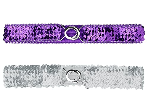 Allegra K Damen Glitter Skinny Stretchy Taillengürtel Pailletten Dekor Elastische Gürtel für Kleider Silberne Seite Lila 64cm/25.19" von Allegra K