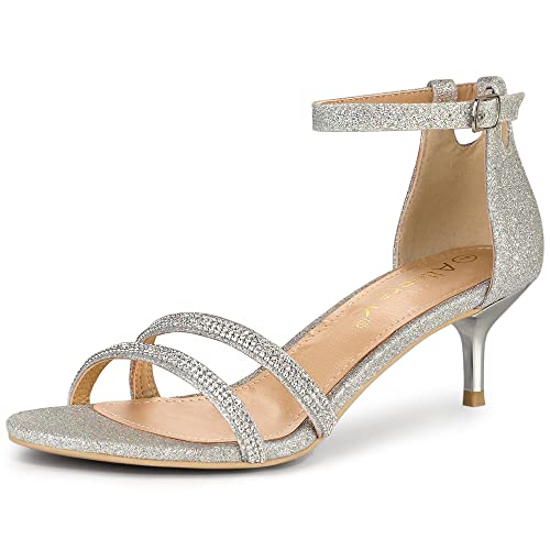 Allegra K Damen Glitter Stiletto Heels Kitten Heel Sandalen Silber 39 von Allegra K