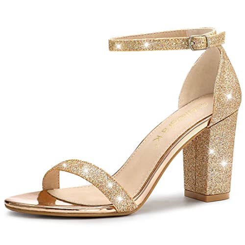 Allegra K Damen Glitzer Knöchelriemen Sandalen mit klobigem Absatz Gold 38 von Allegra K