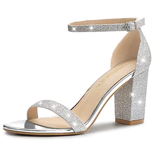 Allegra K Damen Glitzer Knöchelriemen Sandalen mit klobigem Absatz Silber 40 von Allegra K