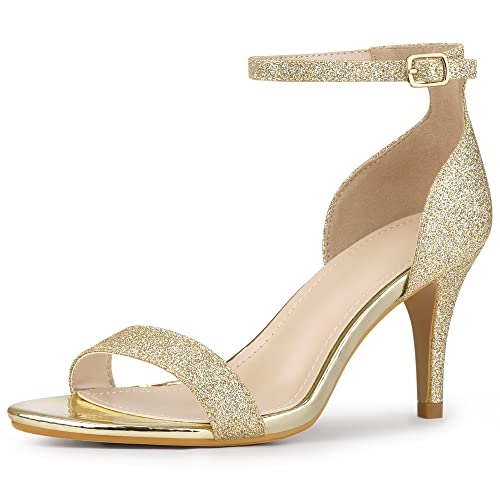 Allegra K Damen Glitzer Knöchelriemen Stiletto Absatz Sandalen, Gold, 41 EU von Allegra K
