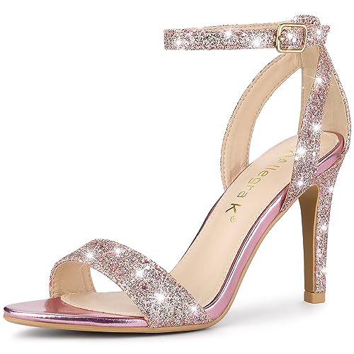 Allegra K Damen Glitzer Knöchelriemen Stiletto High Heel Sandalen, Pink, Gold, 38.5 EU von Allegra K