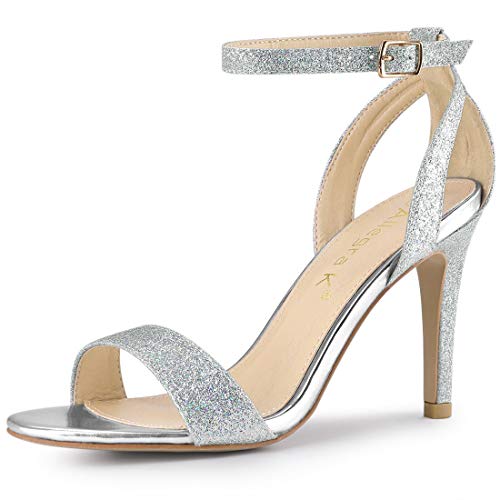 Allegra K Damen Glitzer Knöchelriemen Stiletto High Heel Sandalen, silber, 38.5 EU von Allegra K