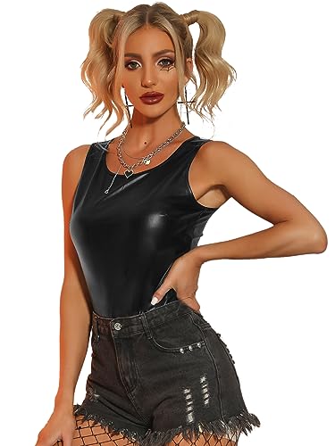 Allegra K Damen Glitzer Oberteile Metallic Top Ärmellos U Neck Party Tank Top Bluse Schwarz S von Allegra K