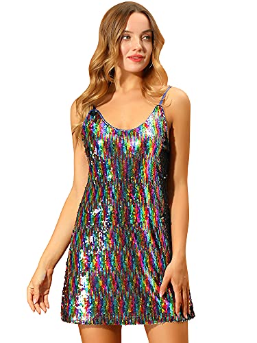 Allegra K Damen Glitzer Sparkle Verstellbare Träger Mini Party Pailletten Kleid, Regenbogenfarben, Groß Allegra K Damen Glitzer Sparkle Verstellbare Träger Mini Party Pailletten Kleid, Regenbogenfarben, Groß von Allegra K
