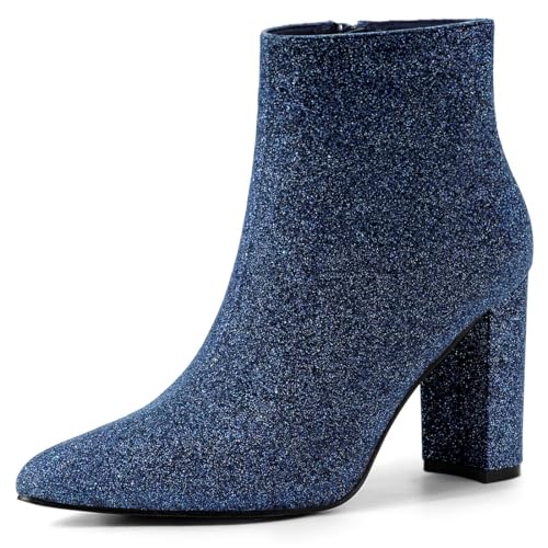 Allegra K Damen Glitzer Spitze Zehe Chunky Heel Stiefeletten, marineblau, 37 EU Allegra K Damen Glitzer Spitze Zehe Chunky Heel Stiefeletten, marineblau, 37 EU von Allegra K