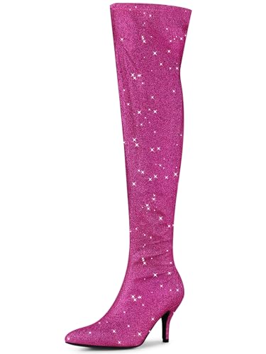 Allegra K Damen Glitzer Spitze Zehe Stiletto Absatz Overknee Hohe Stiefel, hot pink, 40 EU Allegra K Damen Glitzer Spitze Zehe Stiletto Absatz Overknee Hohe Stiefel, hot pink, 40 EU von Allegra K