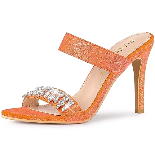 Allegra K Damen Glitzer Strass Stiletto Heels Sandalen, Orange/Abendrot im Zickzackmuster (Sunset Chevron), 37 EU von Allegra K