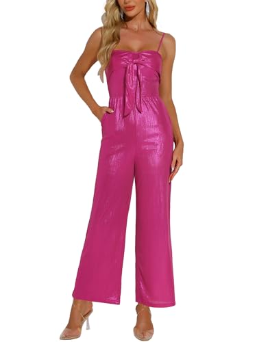 Allegra K Damen Glitzern V-Ausschnitt-Jumpsuit Ärmellos Spaghettiträger Camisole Spielanzug Jumpsuit Party-Clubwear Bodysuit Pink S von Allegra K