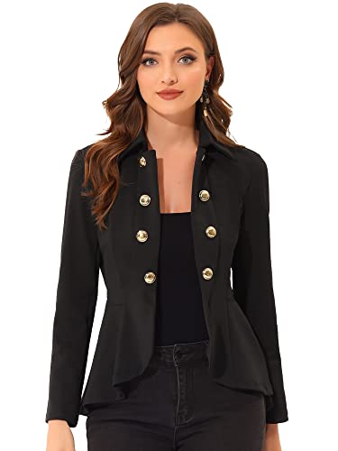 Allegra K Damen Jacke Gothic Langarm Umlegekragen Zweireihig Rüschensaum lässig Strickjacke Jacken Schwarz S von Allegra K