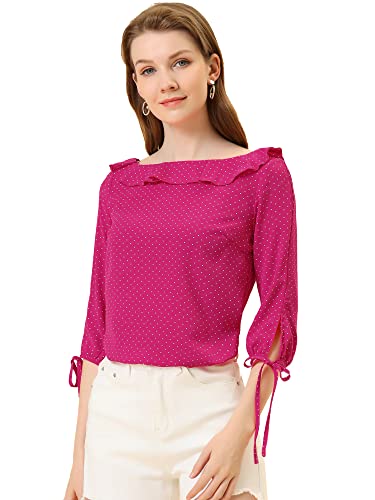 Allegra K Damen Bluse Halbarm Punktet U-Boot Kragen Rüschen Panel Polka Dots Oberteil Rose M von Allegra K