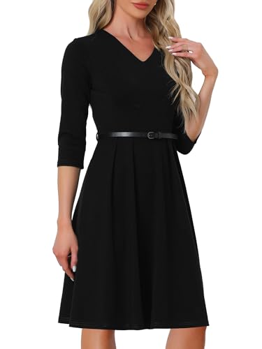 Allegra K Damen Halbe Ärmel V-Ausschnitt Knielang Elegantes Business Kleid Schwarz M von Allegra K