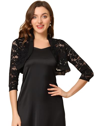 Allegra K Damen Spitzebolero 3/4-Ärmel Durchsichting Blumen Rüschen Elegant Floral Spitze Crop Bolero Schwarz L Allegra K Damen Spitzebolero 3/4-Ärmel Durchsichting Blumen Rüschen Elegant Floral Spitze Crop Bolero Schwarz L von Allegra K