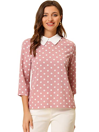 Allegra K Damen Halloween 3/4 Ärmel Blusenkragen Oberteil Polka Dots Weihnachts Elegante Top Bluse Dunkel Rosa S von Allegra K