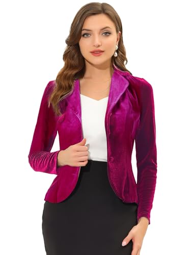 Allegra K Damen Blazer Velvet Langarm Reverskragen Knopfleiste Front Samt Arbeit Jacke Pink M von Allegra K