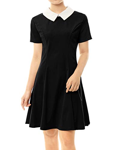 Allegra K Damen Kurzarm A-Linie Bubikragen Kleid Knielang Party Minikleid Schwarz L von Allegra K