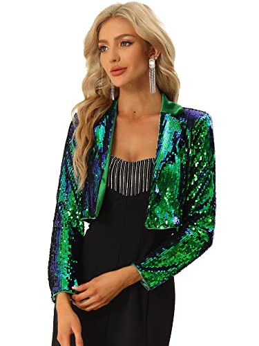 Allegra K Damen Langarm Offene Vorderseite Reverskragen Party Glitzer Pailletten Jacke Grün S von Allegra K