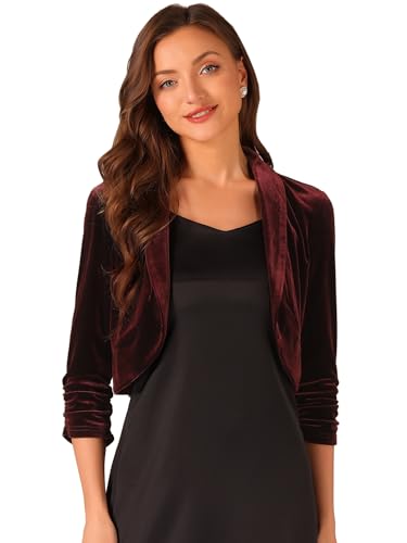 Allegra K Damen Brautjacke Samt Bolero 3/4 Ärmel Vorne Offen Kurzes Cardigan Burgund XS Allegra K Damen Brautjacke Samt Bolero 3/4 Ärmel Vorne Offen Kurzes Cardigan Burgund XS von Allegra K