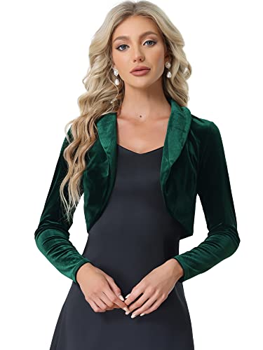 Allegra K Damen Samt Bolero Cocktail Offen Vorderseite Velvet Crop Jacke Elegant Shrug Dunkelgrün L von Allegra K