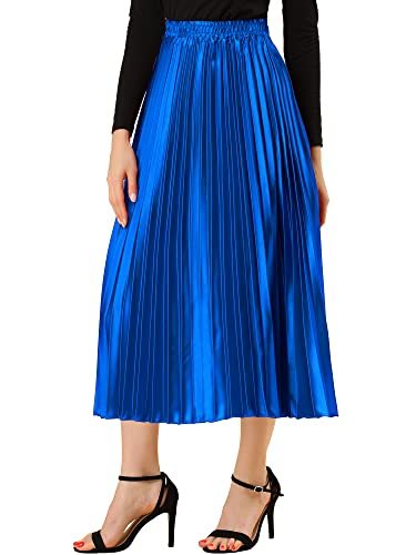 Allegra K Damen Maxi Faltenrock Hohe Taille Plisseerock A-Linie Elastisch Swing Eleganter Rock Königsblau XXL von Allegra K