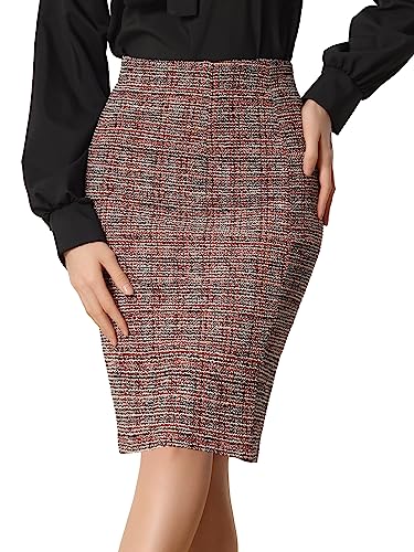 Allegra K Damen Tweed Rock Hoher Taille Karierter Geteilt Lässig Büro Wickelrock Burgund S von Allegra K