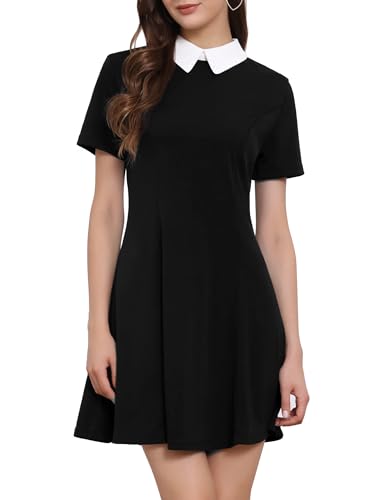 Allegra K Damen Kurzarm A-Linie Bubikragen Kleid Knielang Party Minikleid Schwarz XXL von Allegra K