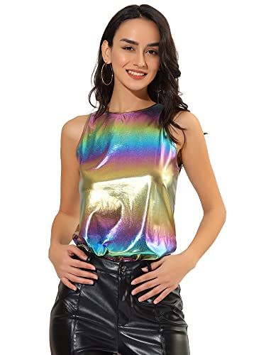 Allegra K Damen Pailletten Oberteil Metallic Glitzer Ärmellos Club Party Camisole Tank-Tops Bunt XL von Allegra K