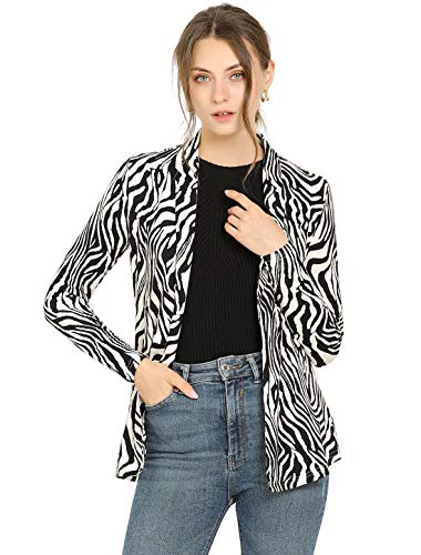 Allegra K Damen Herbst Arbeit Elegant Lange Ärmel Schalkragen Offene Front Gerade Knit Zebra Print Cardigan - Weiß - Groß von Allegra K