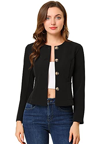 Allegra K Damen Herbst Vintage Jacken Casual Elegant Leicht Knopf Kurze Jacke, Schwarz , 42 von Allegra K