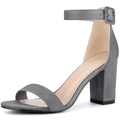 Allegra K Damen High Chunky Heel Schnalle Knöchelriemen Sandalen Dunkel grau 42 von Allegra K