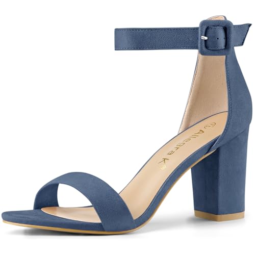 Allegra K Damen High Chunky Heel Schnalle Knöchelriemen Sandalen Dunstblau 35 von Allegra K