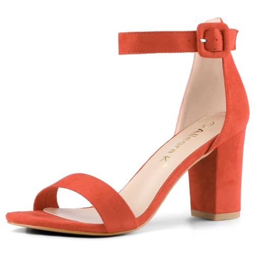 Allegra K Damen High Chunky Heel Schnalle Knöchelriemen Sandalen Orange 35 von Allegra K