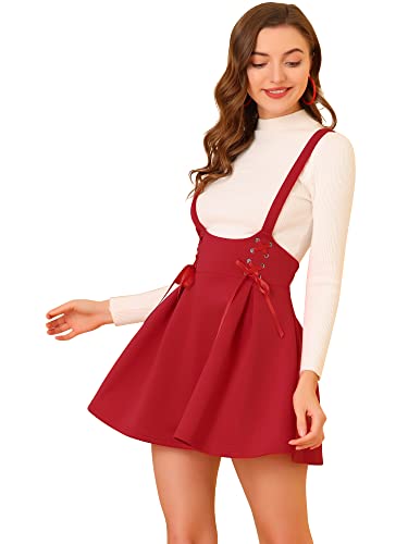 Allegra K Damen High Waist Brace Röcke A-Linie Mini Lace Up Strapsrock, Rot/Ausflug, einfarbig (Getaway Solids), Klein von Allegra K