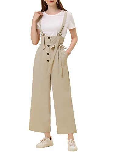 Allegra K Damen High Waist Button Bindegürtel Rüschen Jumpsuit Overall Aprikose M von Allegra K